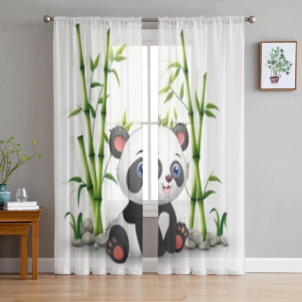 Baby-Panda sitzt zwischen Bambusstamm Tüll Vorhänge transparent für Wohnzimmer Schlafzimmer Küchendekoration Voile Organza Vorhänge