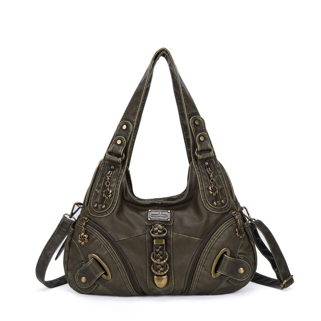 Borsa a Spalla da Donna Grande Capacità con Tasche Multiple e Manico Superiore a Forma di Raviolo di Caffè Tote Satchel