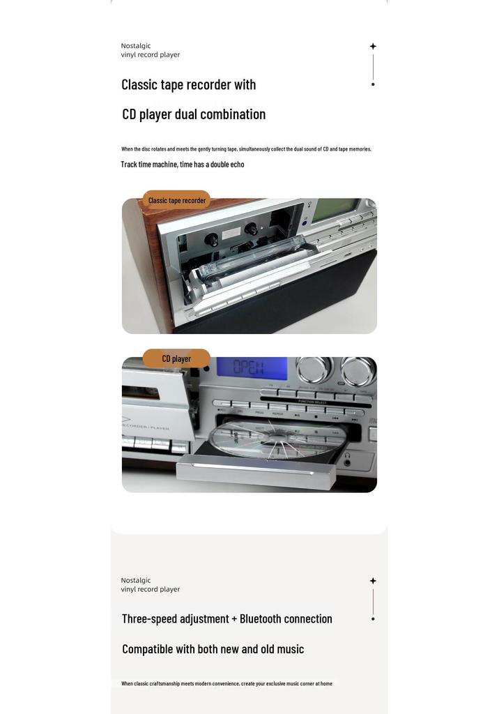 Cross Classic Multifunction Retro Record Player with HIFI Harman Sound, CD, Cassette, and Bluetooth Speaker