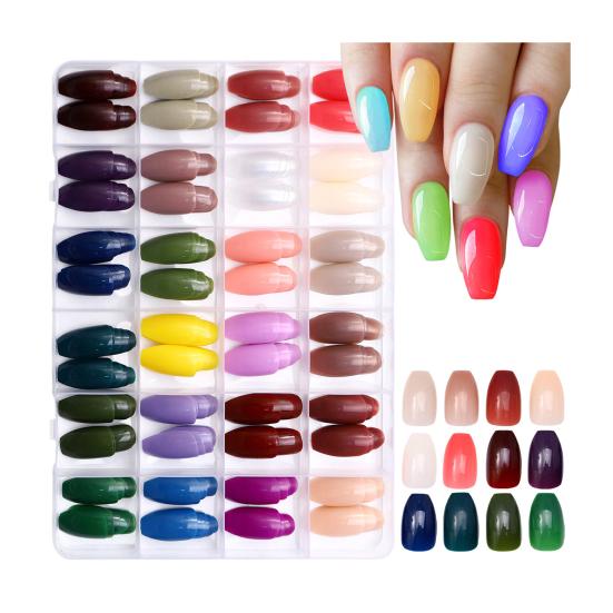 576Pcs/Set Fake Nails 24 Grids Assorted Color Long Nail Extension Removable Home Salon Women Girls Full Cover Press on Nails Kit