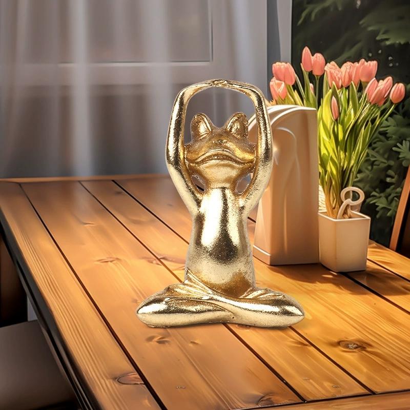 1/3 Pezzi Statuette Rana Yoga Dorata Soggiorno Moderno Scrivania Tavolo Ufficio Casa Libreria Decorazione Statua Animale Ornamenti in Resina