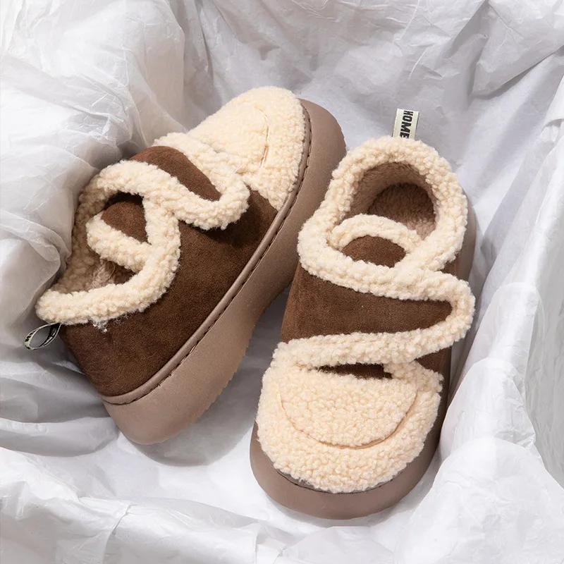 Winter Warm Snow Boots Fur Design Women Short Boots Non-slip Light Comfortable Men Home Slippers Women Shoes Women Boots