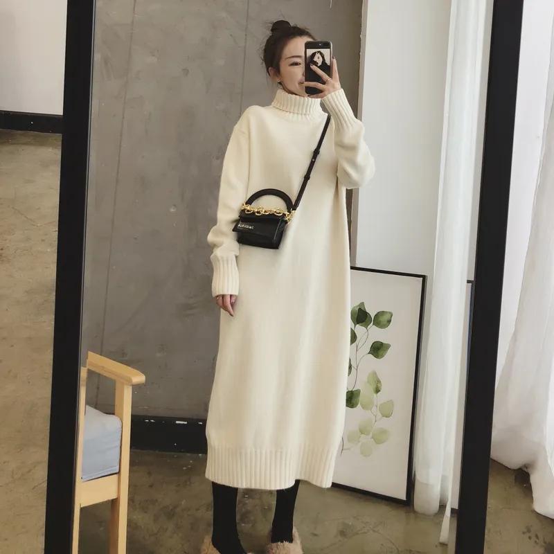 Sweater Autumn and Winter Loose Thickened Turtleneck Pullover with Bottoming Skirt Mid-length Over-the-knee Sweater