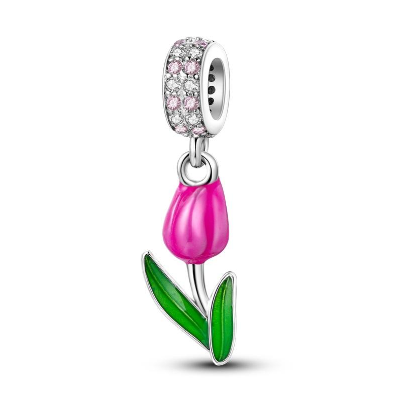 S925 Silver Flower Beaded Pendant Charm Jewelry Accessories for Bracelet Necklace DIY Craft Supplies