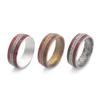 Vintage Two Tone Wood Grain Inlay Twist Titanium Steel Ring