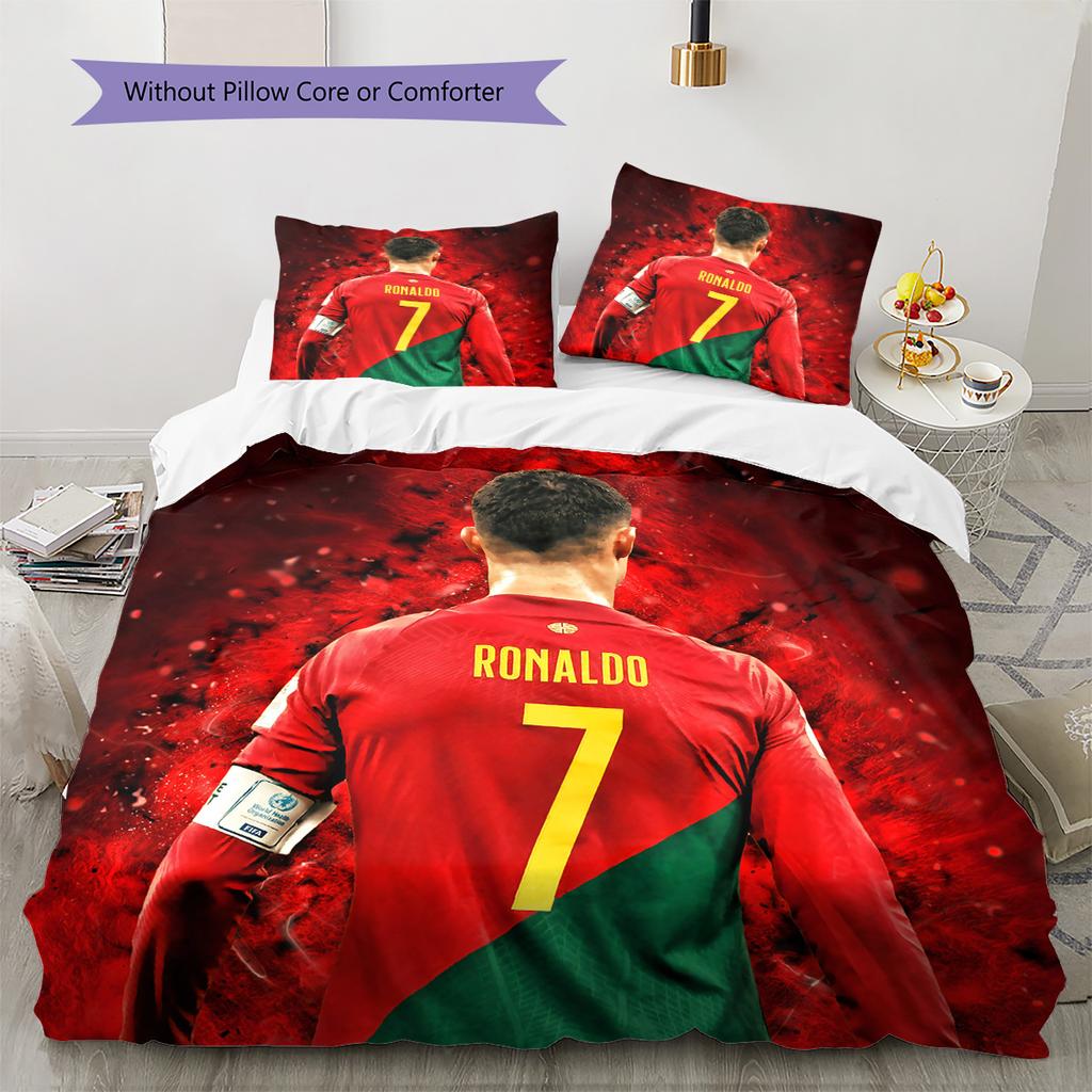 Cristiano Ronaldo Wzór Pościel Zestaw Kołdry Dekoracja Domu Prezent (1 * poszwa na kołdrę + 2 * poszewki na poduszki bez rdzenia)
