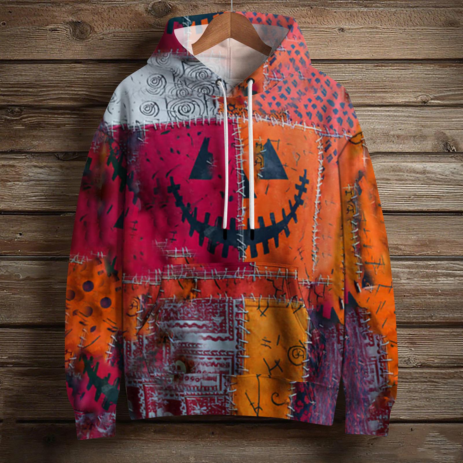 

Женский модный пуловер с длинным рукавом, толстовка с капюшоном и карманом, с принтом на Хэллоуин XL киноварь