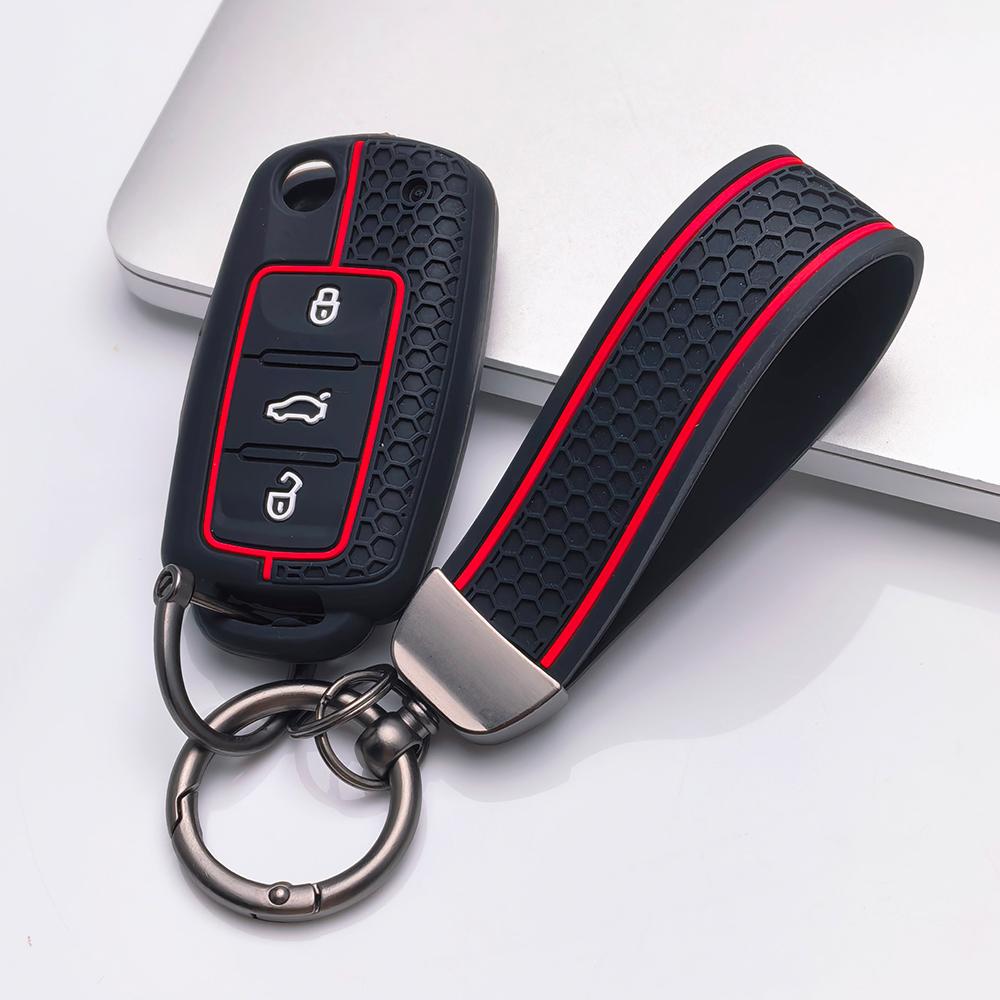 Schlüsseltasche Abdeckung für VW Golf Polo Passat Tiguan Jetta Octavia A7 MK7 B8 Mk2 mit Schlüsselanhänger Kratzschutz Stoßfester Schutz Weiche Grifffläche
