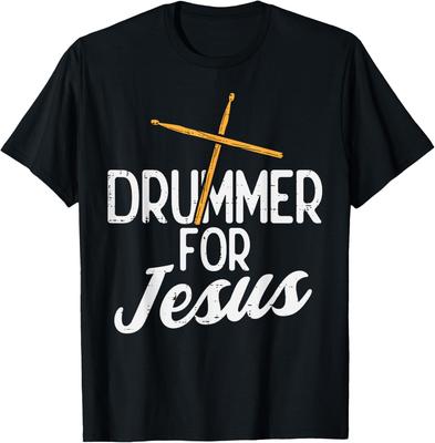 Schlagzeuger für Jesus Grafik T-Shirt Schlagzeugspielen Christlich Männer Frauen Lässiges Kurzarm T-Shirt