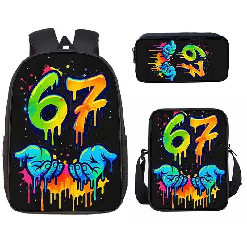 Nummer 67 Cartoon Schooltas Basisschool Rugzak Zes Zeven Kinder Tas Lunchtas Etui Drie Delen Set Backpack