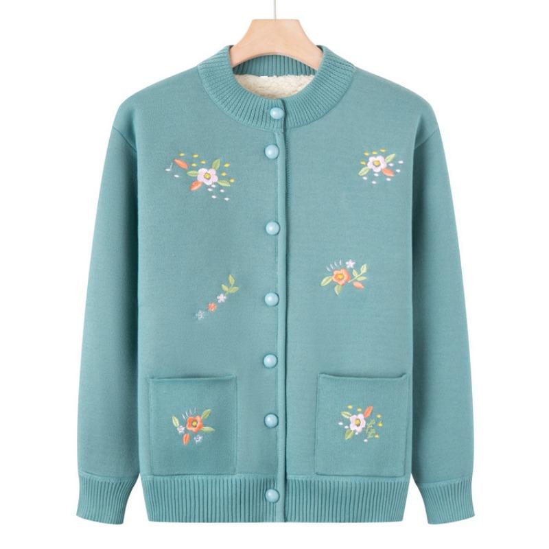 Old man winter new coat female grandma autumn knitted sweater old lady cardigan clothes mother plush sweater