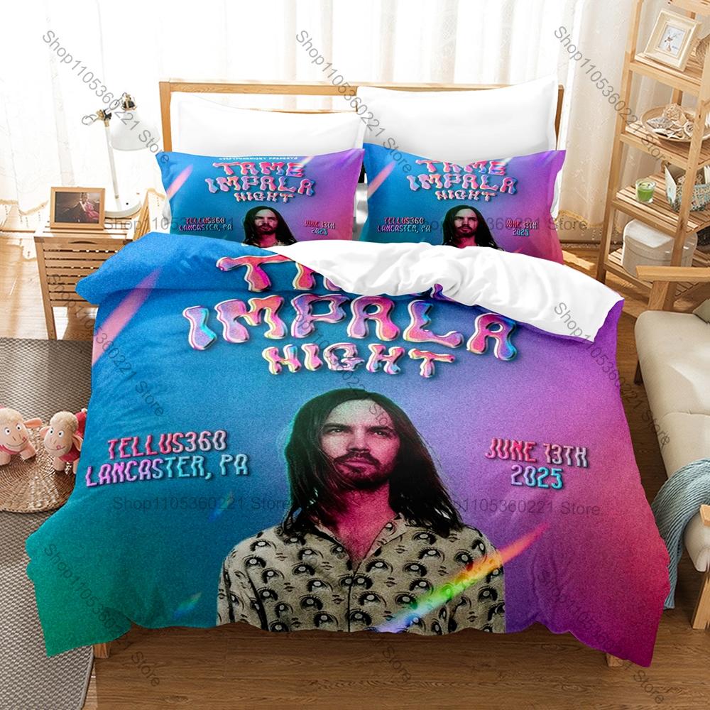 T-Tame Impala Duvet Cover + 2 Pillowcases Soft Gradient Cosmic Line Art Print Soft Quilt Cover Set Australian Legend Rock Band