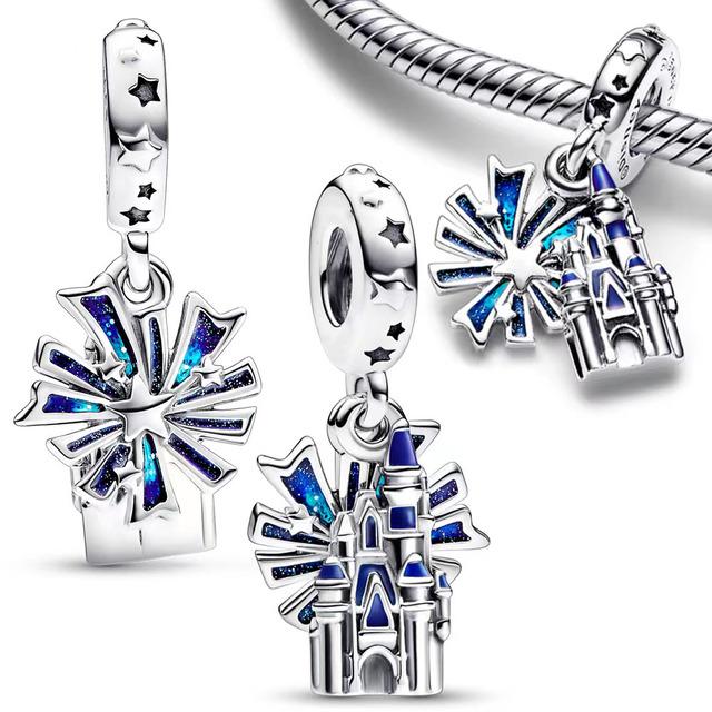 Miniso Disney Flower Fairy Castle Bow Charm Silver 925 Fine Jewelry For Women Original Bracelet Beads New