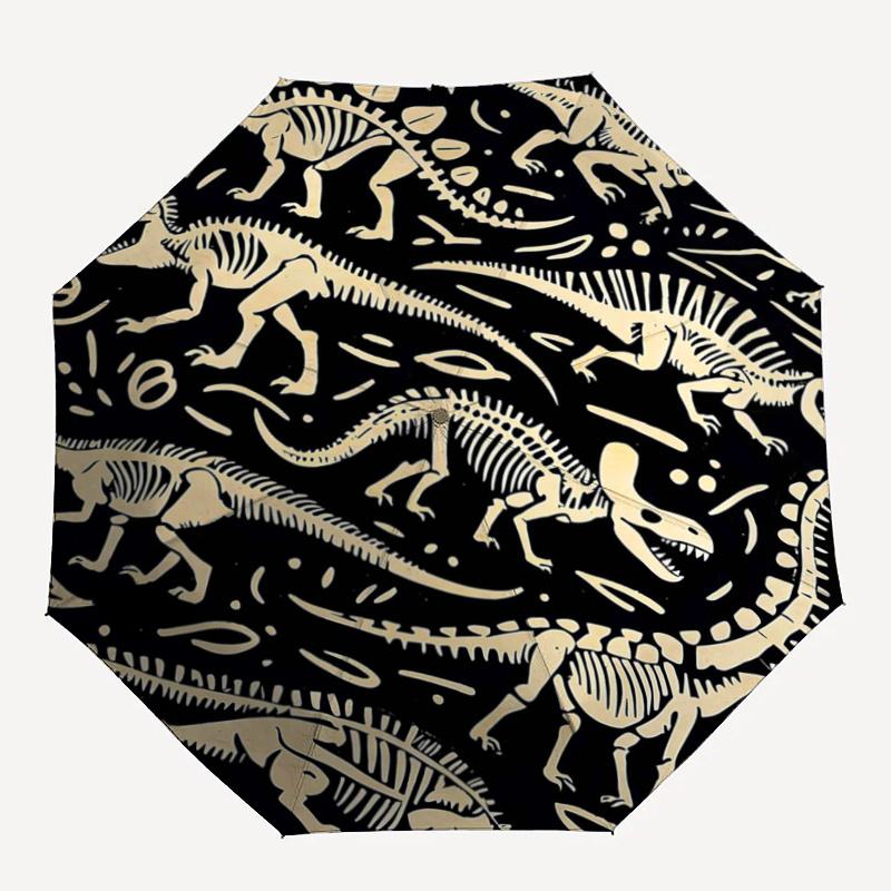 1pc Dinosaur Skeleton Tapestry Automatic Folding Practical Umbrella - 3 Folding Design, Vivid Cartoon Pattern, Suitable for Outdoor Activities, A Gift