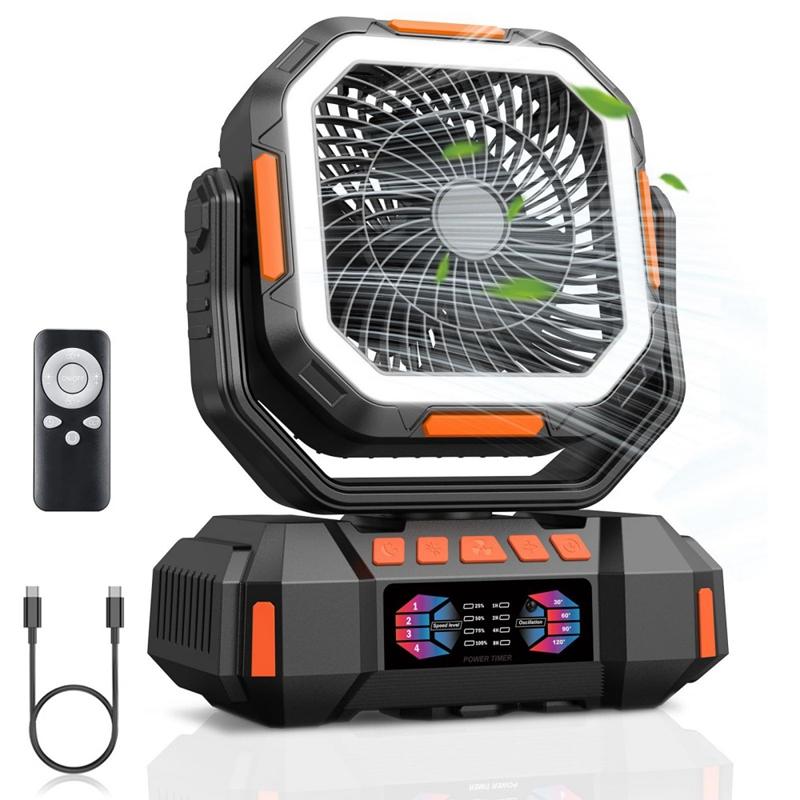 

Уличный многофункциональный вентилятор с пультом дистанционного управления и подсветкой, большая емкость 40 000 мАч, может заряжать телефон