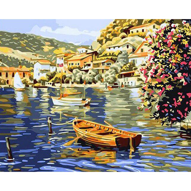 Pintura diamante redonda completa cidade noite bordado bordado paisagem decoração de casa