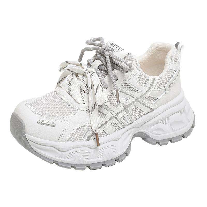 Women s White & Red Chunky Sneakers Breathable Mesh Platform Shoes 35