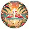 Vintage Retro 8x8 Inch Round Metal Wall Art Tropical Flamingo Sunset Tin Sign For Home Bar Cafe Kitchen Decor