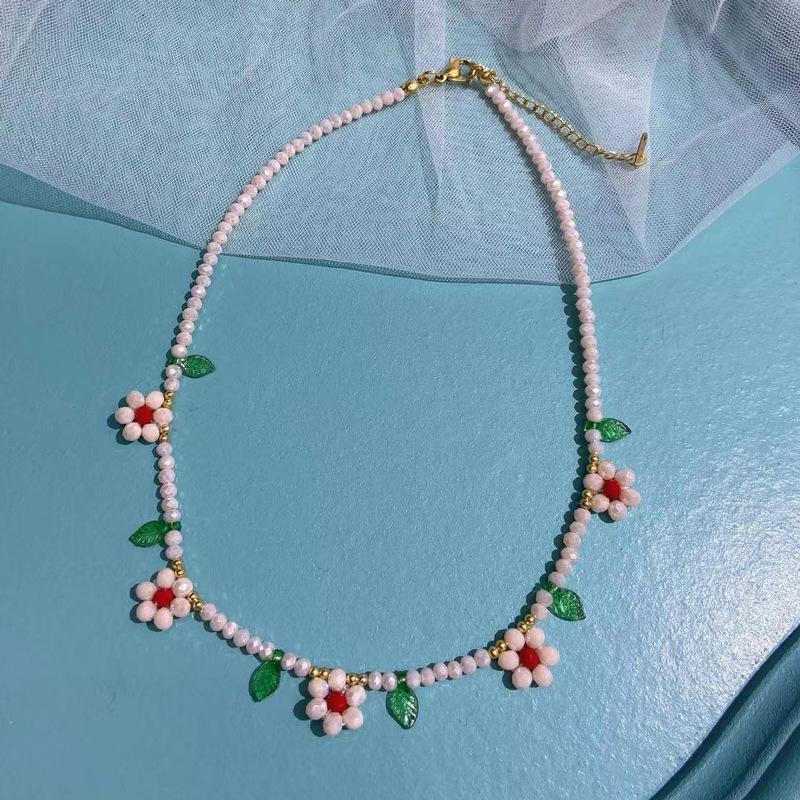 Colorful Daisy Flowers Beaded Choker Necklace Handmade Charm Clavicle Choker Necklace for Women Summer Beach Boho Jewelry