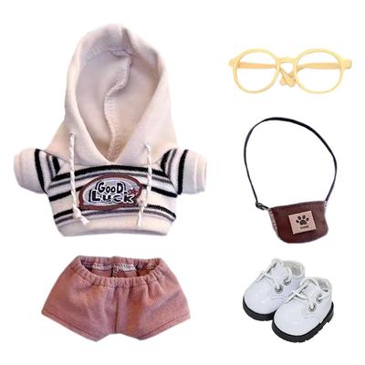 Niannyyhouse 10cm 15cm 20cm Plush Clothes Hoodie Pants Glasses Backpack Leather Shoes Striped Suit Cotton Doll Doll Dress Up Dress Up (Beige-10cm)