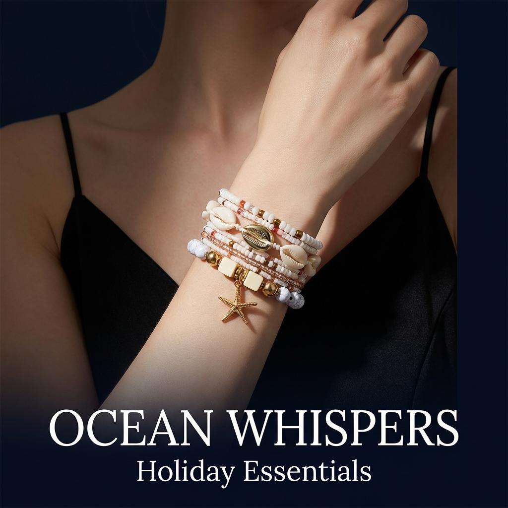 Bohemian Multilayer Shell Starfish Bracelets for Women Summer Beach Elastic Beaded Anklet Bracelet Set Vacation Jewelry Gift