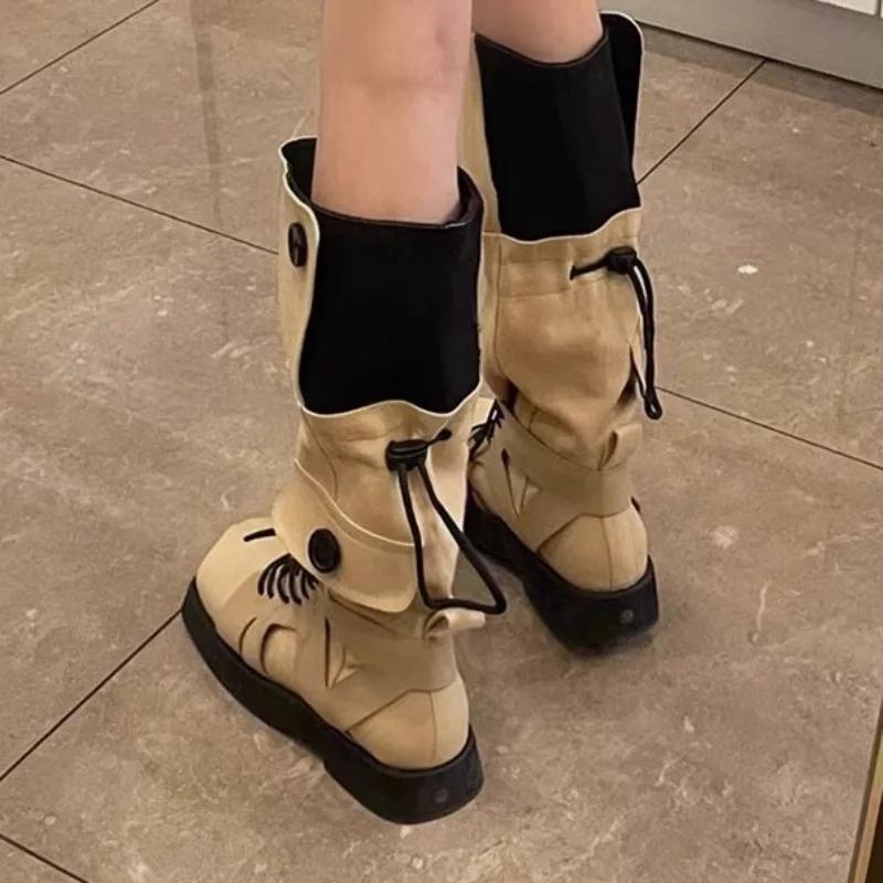 Fashion Autumn and Winter New High Quality Drawstring Climbing Boots for Women Spicy and Sexy Western Cowboy Boots with Thick Bottom