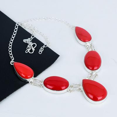 Collana in argento sterling 925 fatta a mano con pietra preziosa di corallo rosso naturale, collana in argento corallo rosso per moglie, regalo unisex con collana di ovatta