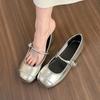 Silver round head light mouth lightweight Mary Jane shoes women's new spring and summer one-word with flat shoes
