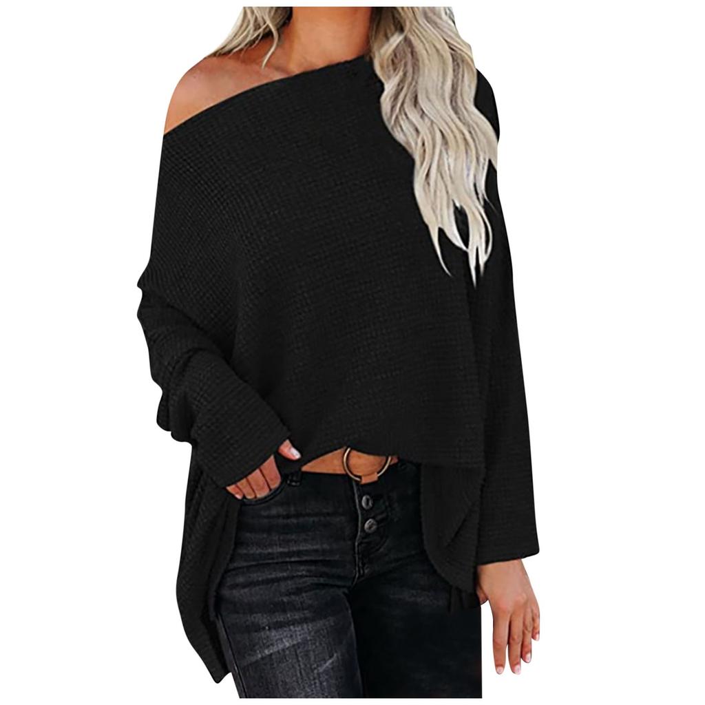 Women's Winter Knitted Warm Color Loose Hole Long Sleeve Top