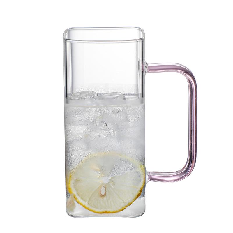 Heat-Resistant Square Borosilicate Glass Cup for Tea and Cold Drinks with Handle