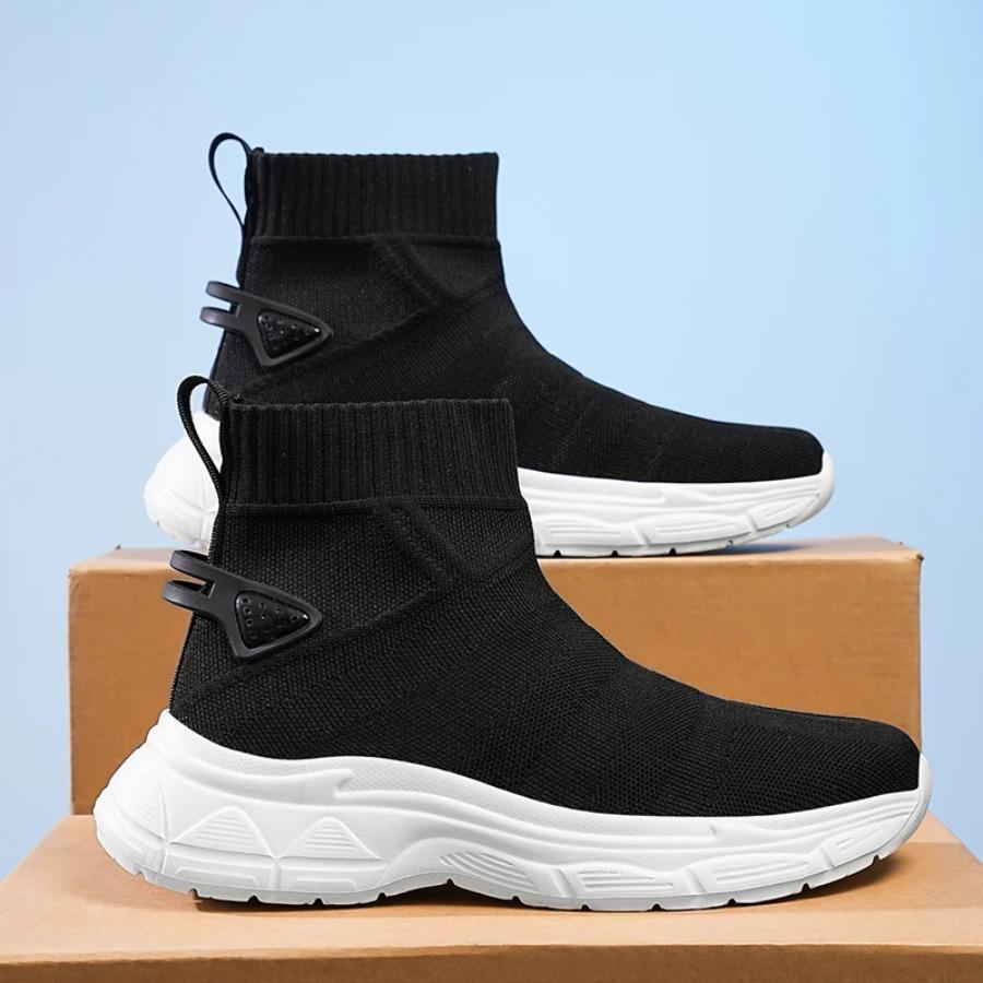 2025 Spring and Autumn New Flying Woven Large Size Casual Sports Shoes High Top Breathable Non-slip Couple 36-48 Ankle Boots