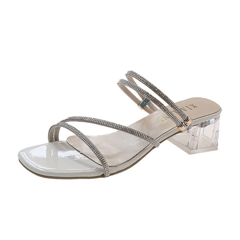 Zwei Schuhe coole Hausschuhe Damen Sommerschuhe 2025 neue Tagesschuhe Hausschuhe dicker Absatz Sandalen mittlerer Absatz hoher Absatz Pantoletten