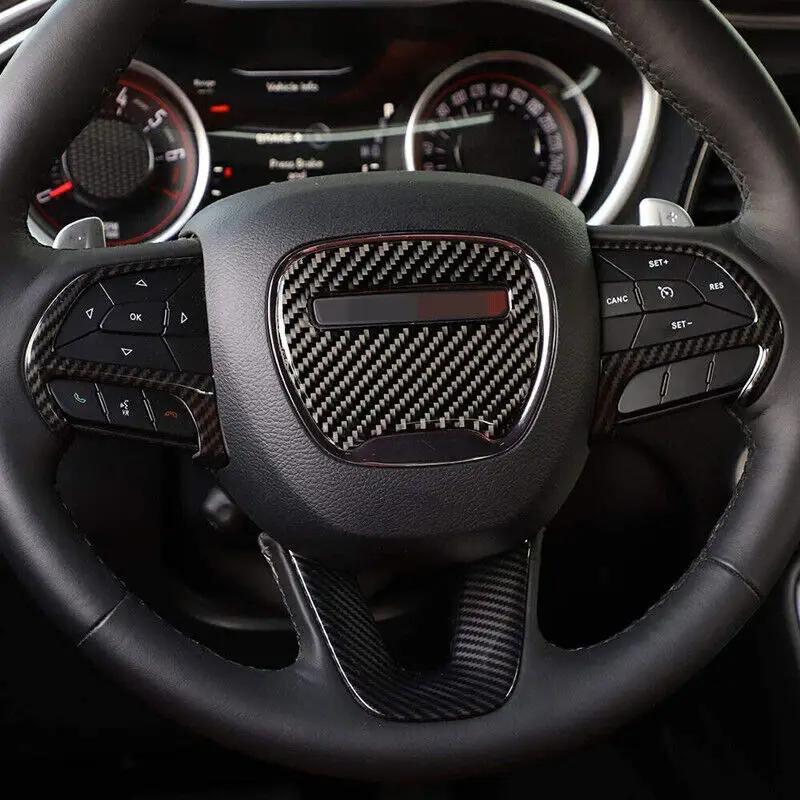 For Dodge Challenger Charger 2015-2025 Carbon Fiber Style ABS Interior Steering Wheel Trim Cover Button Frame Sticker Decoration