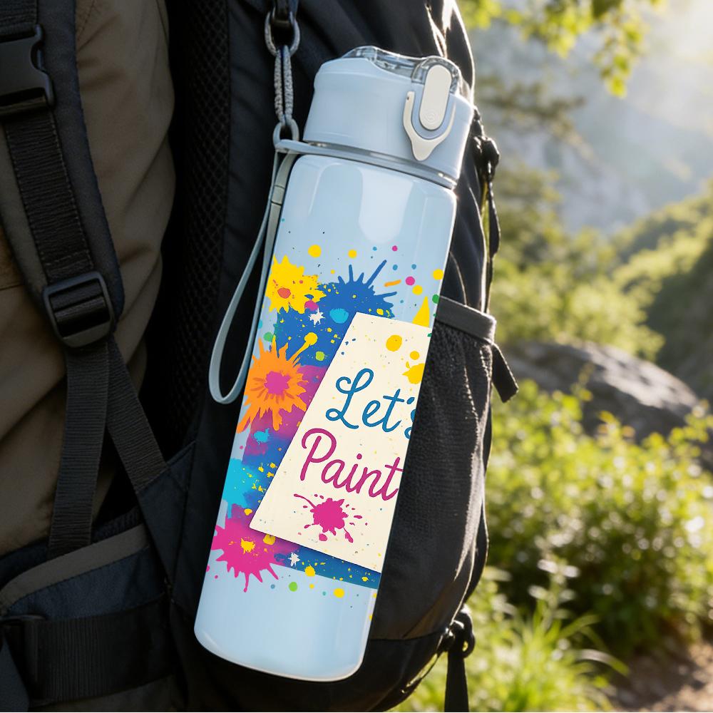 1PC Colorful Paint Splash Letter 750ml Color Plastic Sports Water Bottle Leakproof Flip Straw Lid For Sports Office Home Use