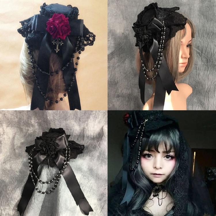Halloween Hair Ornaments Vintage Lace Top Hat Ribbon Bowknot Gothic Headdress