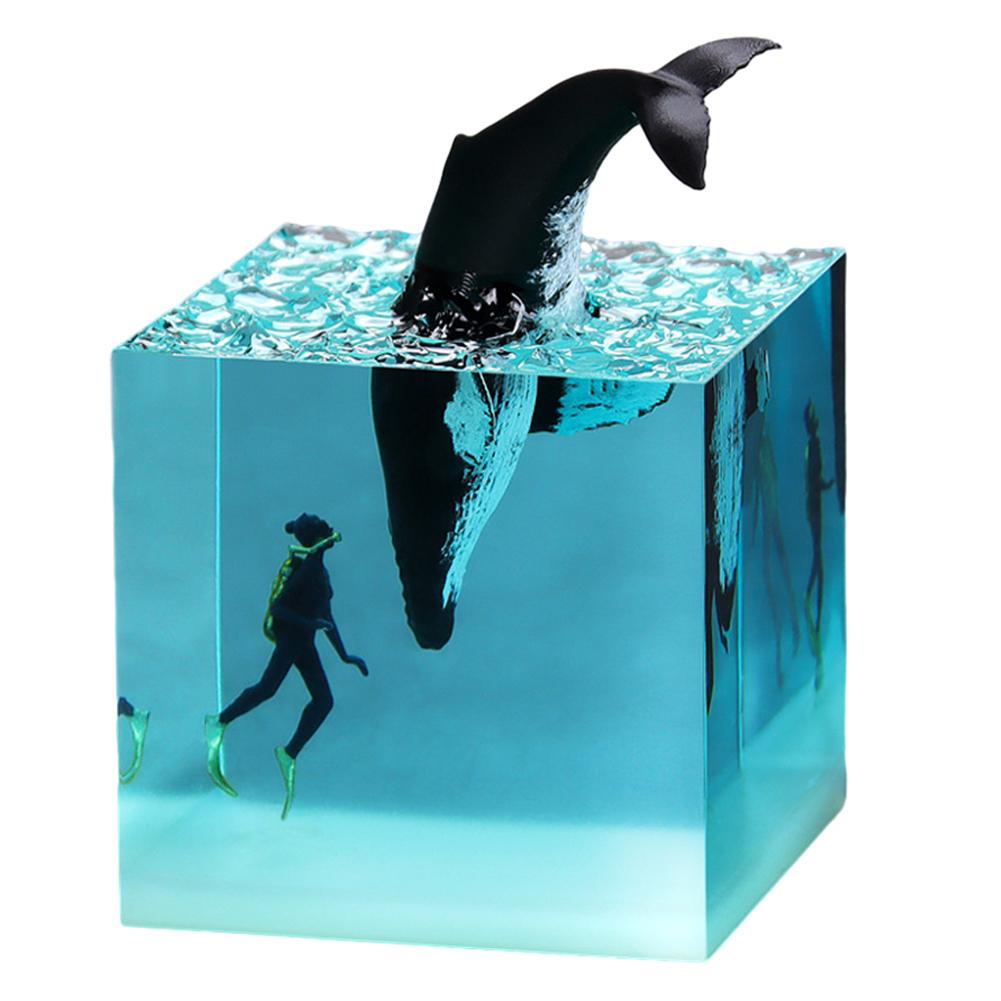 Marine Whale Cube Ornament with Light Whale Diver Ocean Decoration Beluga Killer Whale Megalodon for Desktop Bookshelf