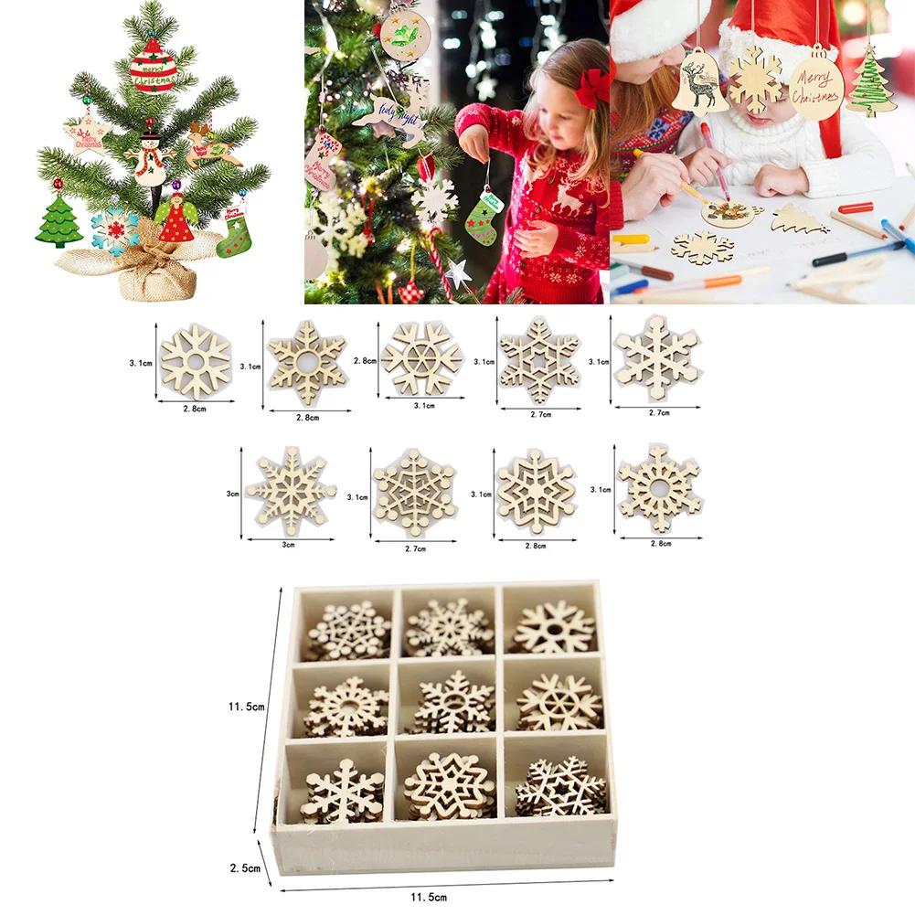 DIY Christmas Wooden Ornaments Ornaments With Ropes Xmas Christmas Decorations Hanging Kit Slices Wooden 72pcs
