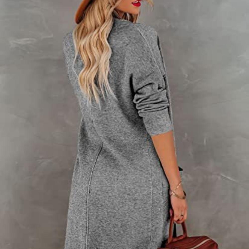 2026 Women's Autumn Casual Loose Solid Color Long Cardigan Pocket Woolen Coat