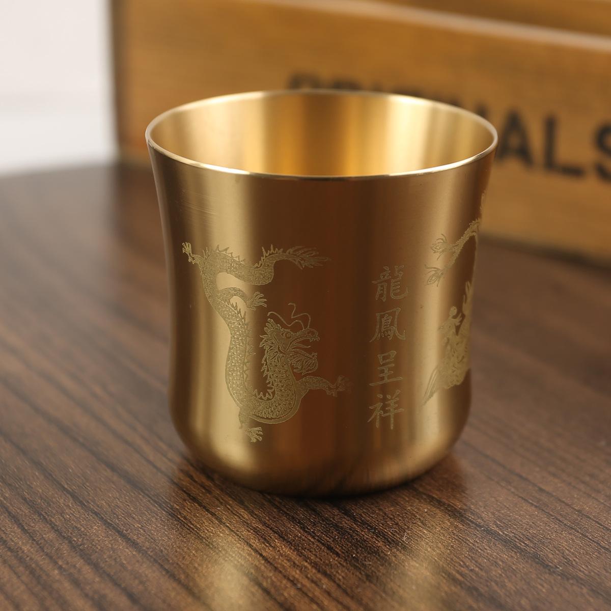 

Латунная чашка «Байфу» с узкой талией, чашка «дракон и феникс», пейзажная чашка, креативная маленькая чашка, чашка на две унции, матовая герметичная глазурь, лазерная гравировка