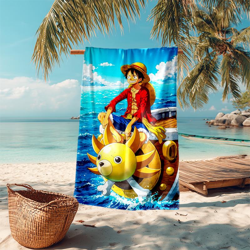 Elemento giapponese classico cartone animato ONE PIECE Monkey D. Asciugamano da spiaggia Luffy campeggio all'aperto vacanza nuoto asciugamano da spiaggia esterno assorbente asciugamano da bagno Y21