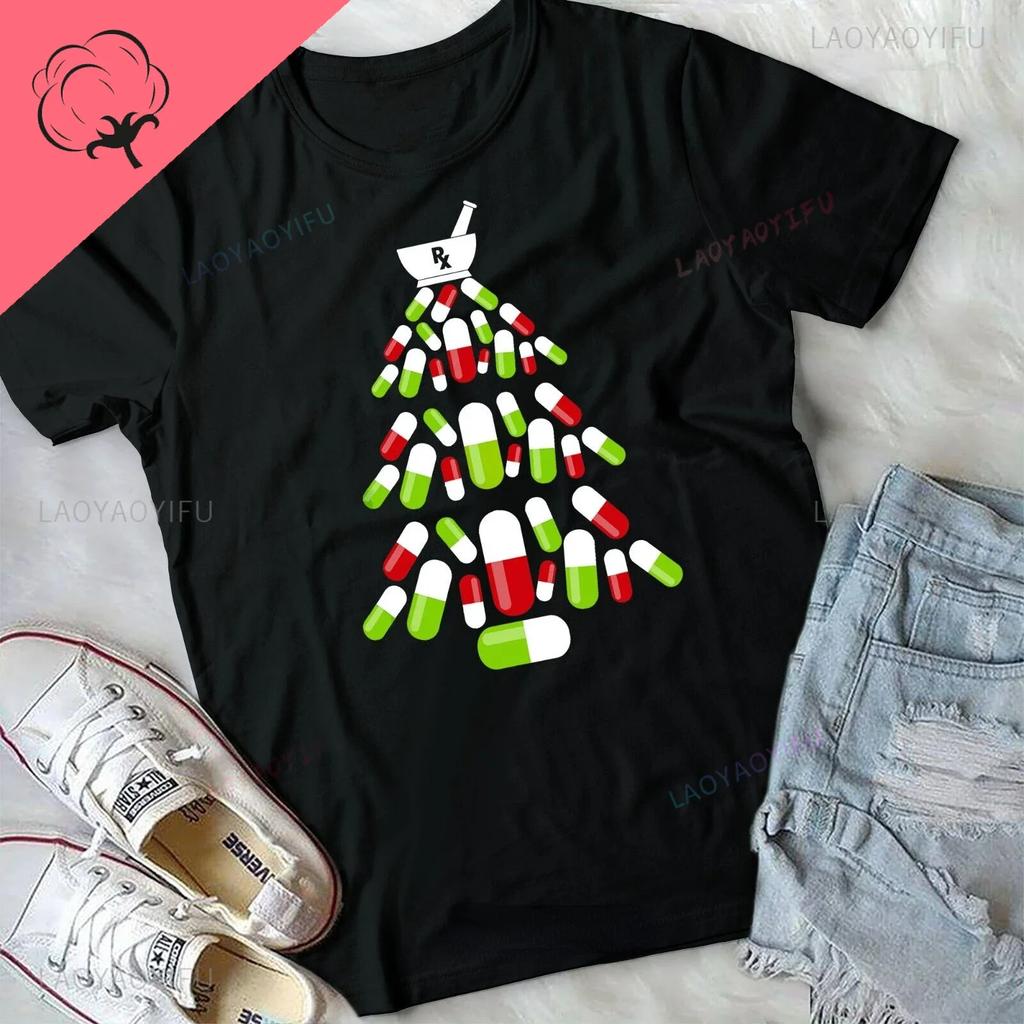 Very Fun Pharmacy Christmas Tree Shirt - Pharmacist Christmas Unisex Cotton Fashion Casual T-shirt  Y2k Top