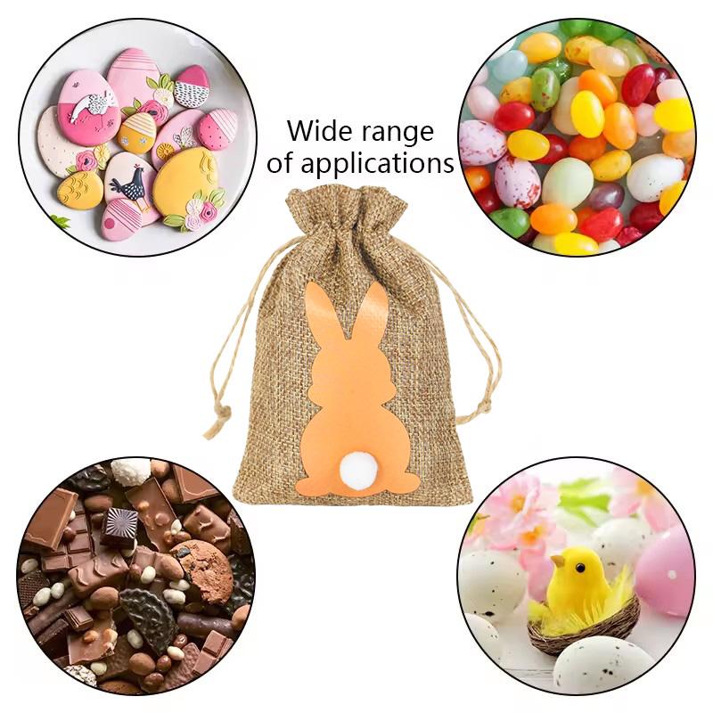 24/6 Stück Oster-Leinen-Süßigkeiten-Geschenktüte Niedlicher Hase Keks-Snack-Verpackung Leckerli-Beutel Kinder Frohe Ostern Party-Dekoration Zubehör