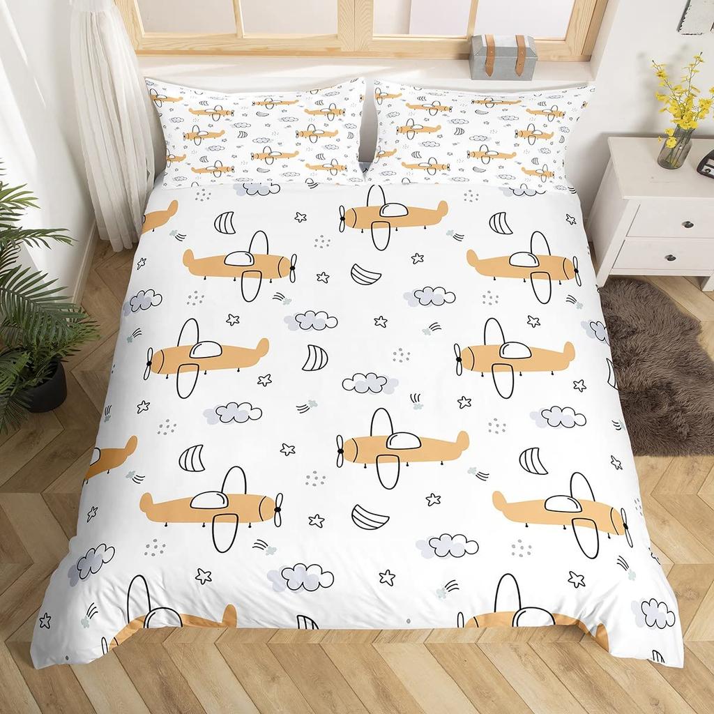 Jungen Kinder Cartoon Flugzeug Bettbezug Regenbogen Wolken Sternenhimmel Kleinkind Bettwäsche Set Flugzeuge Niedlich Weiß Polyester Steppdeckenbezug