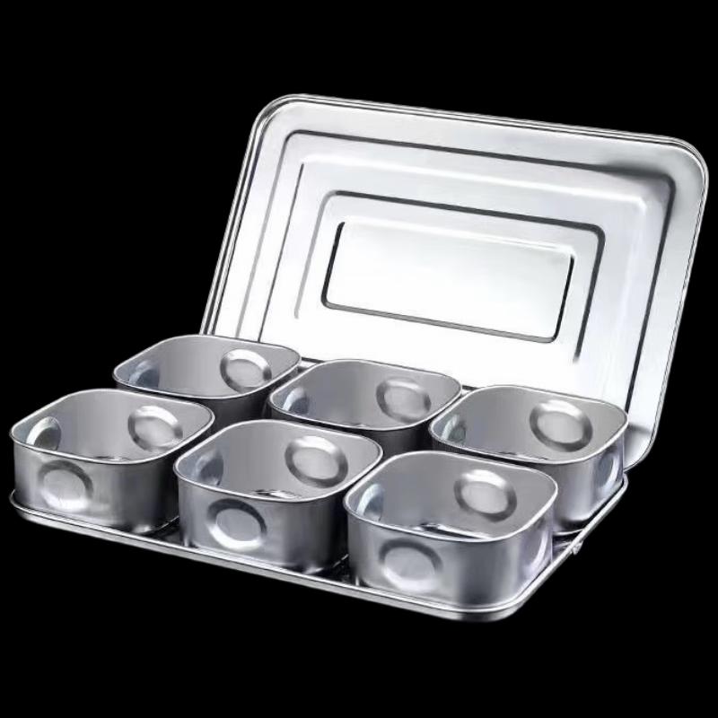 6-Compartment Magnetic Steel Ingredient Box with Lid & Spoon