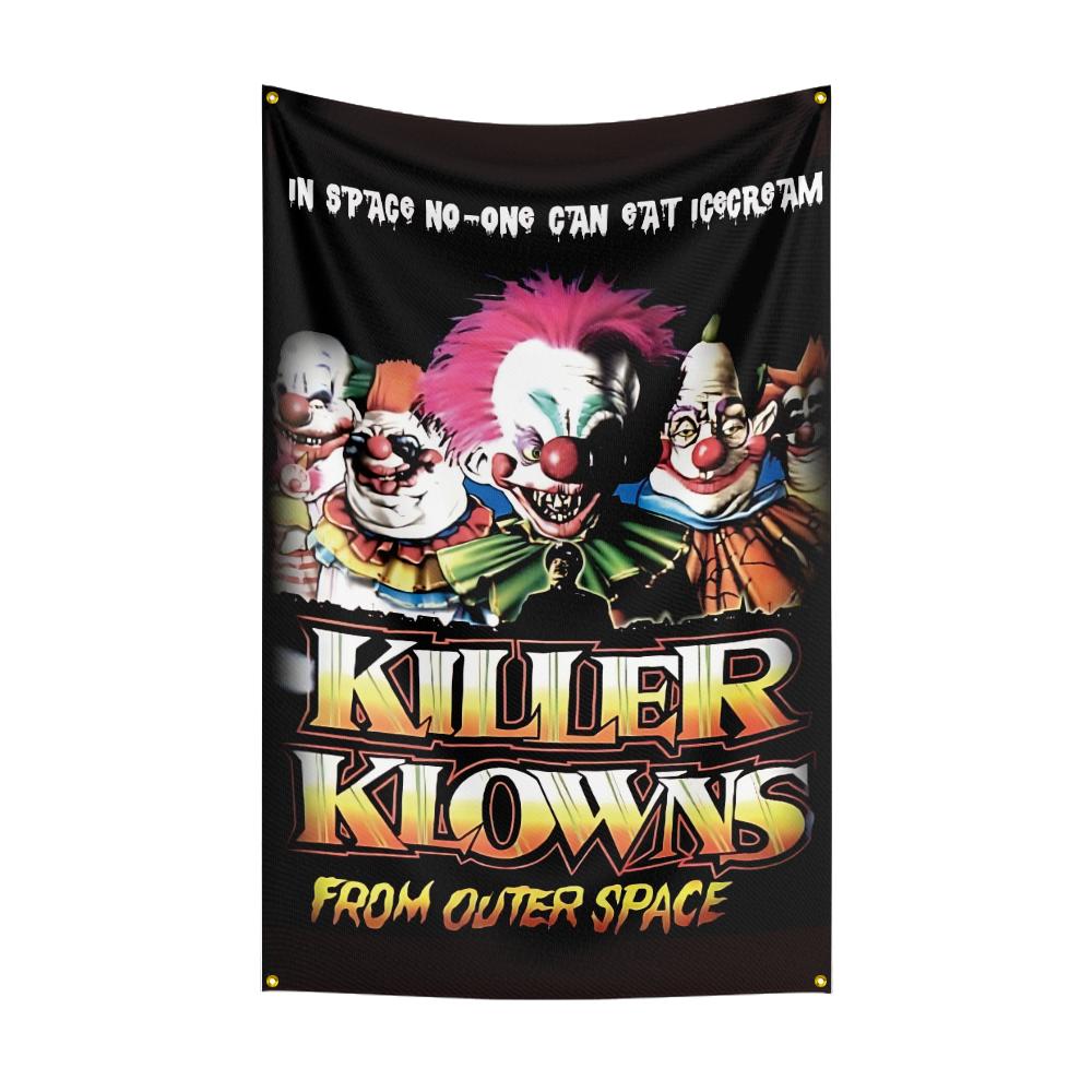 3x5 Ft Kkillers Clowns Flag Classic Horror Movie Flag Halloween Wall Hanging Banner Decor Movie Poster Outer Space