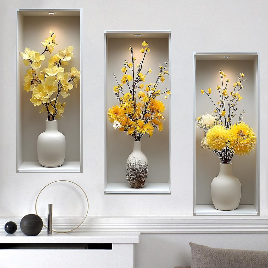Creative 3D Vase Flower Wall Sticker for Study Room Living Room Bedroom Wall Decor