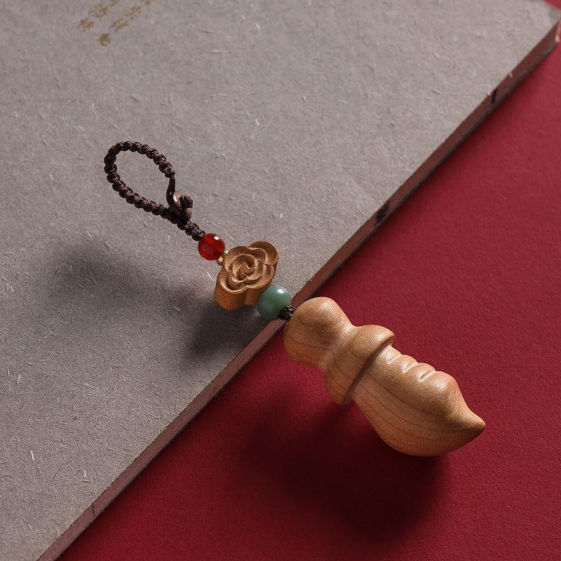 Natural Peach Wood Broadsword and Axe Keychain Pendant for Men and Women