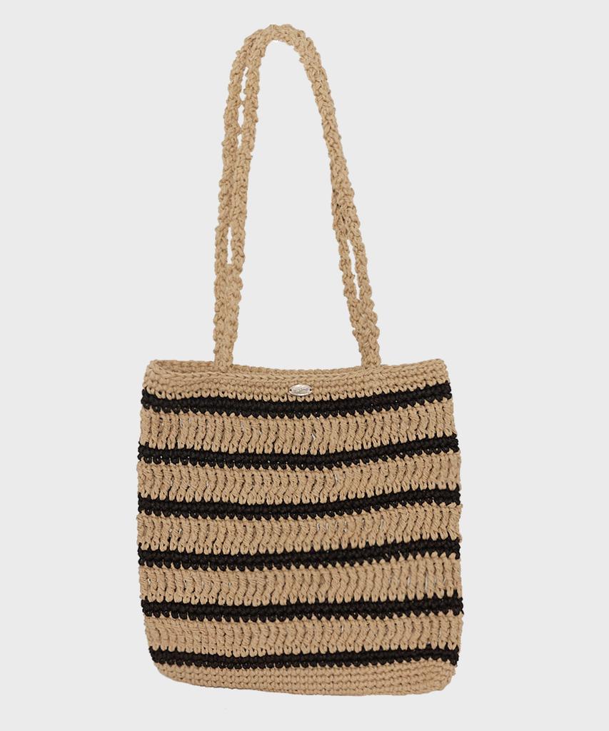 Slowslowly Moroccan Handmade Crochet Stripe Shoulder Bag _ Beige