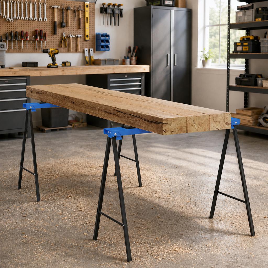 2-Piece set sawhorse, craftsman stand, load capacity up to 250 kg, metal, blue
