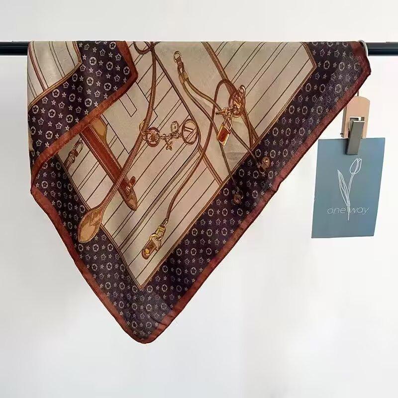 New high-end scarf green imitation silk scarf light luxury high-end cashew flower Korean pattern spring and autumn models